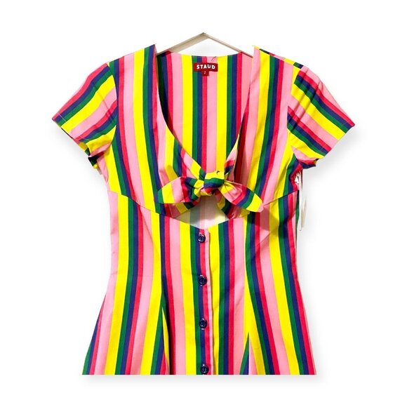 STAUD Alice Multicolor Stripe Knotted Poplin Midi Dress Size 2 NWT - Picture 7 of 16